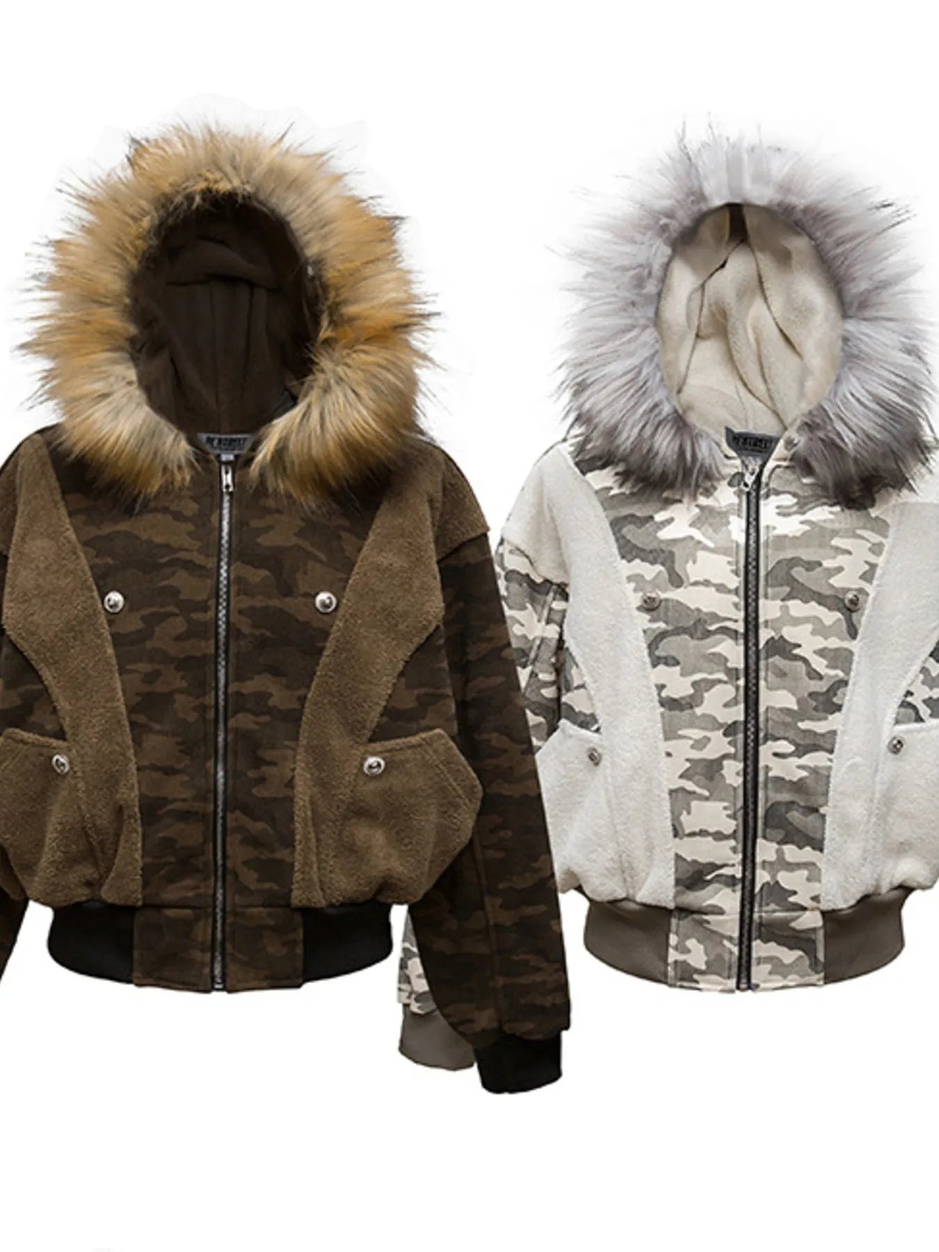 Men's Camouflage Faux Fur Hood Jacket Trendsi