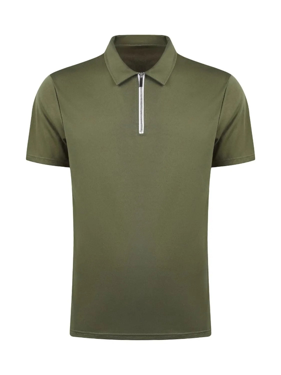 Men's Full Size Zip Collar Short Sleeve Polo Plus Size Trendsi
