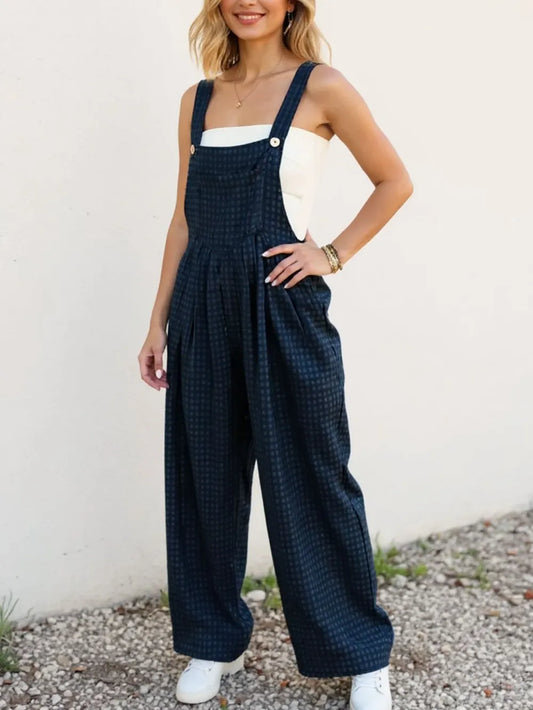 Oh Full Size Plaid Wide Leg Overalls with Pockets Trendsi