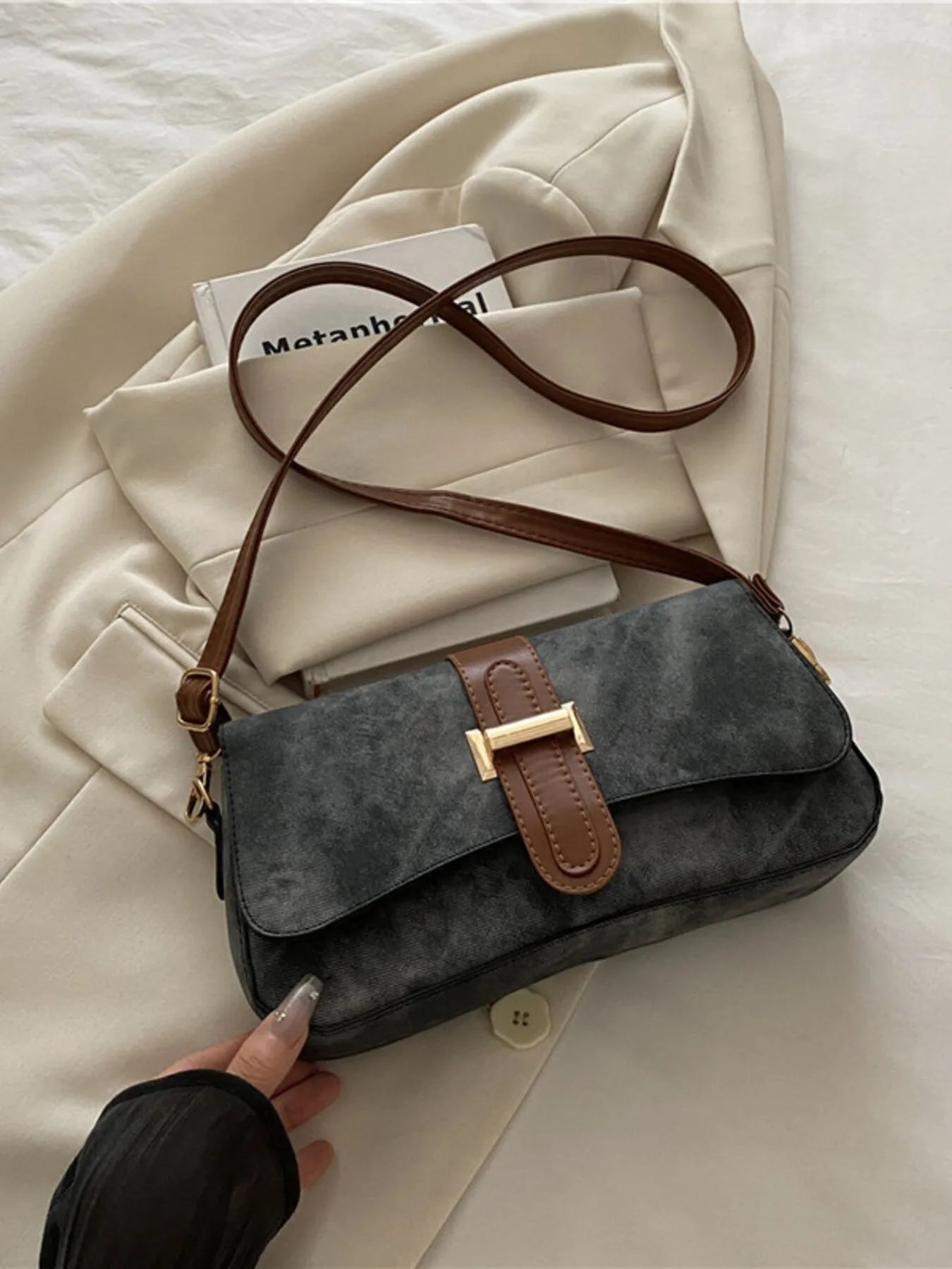 Leather Buckle Strap Crossbody Bag Trendsi