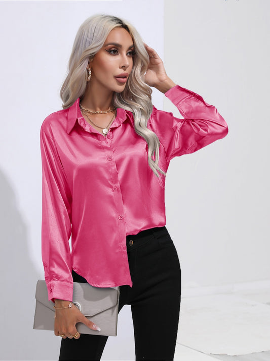 Collared Neck Buttoned Long Sleeve Shirt NicholesGifts