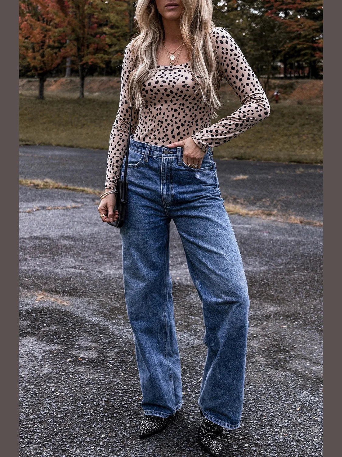 Animal Print Scoop Neck Long Sleeve Bodysuit