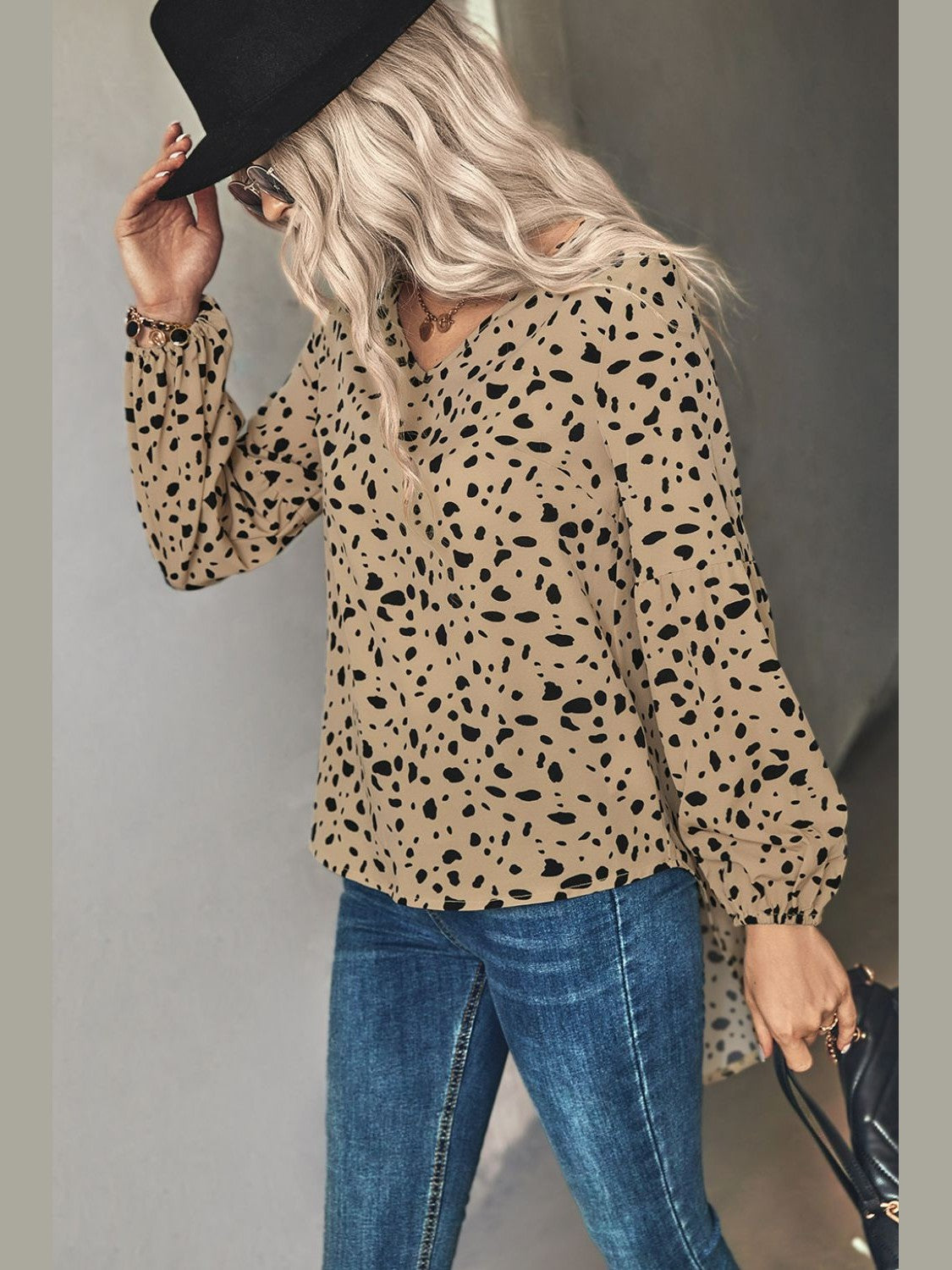 Animal Print V-Neck High-Low Blouse