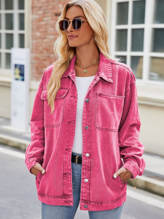 Button Up Denim Jacket with Pockets nicholesgifts