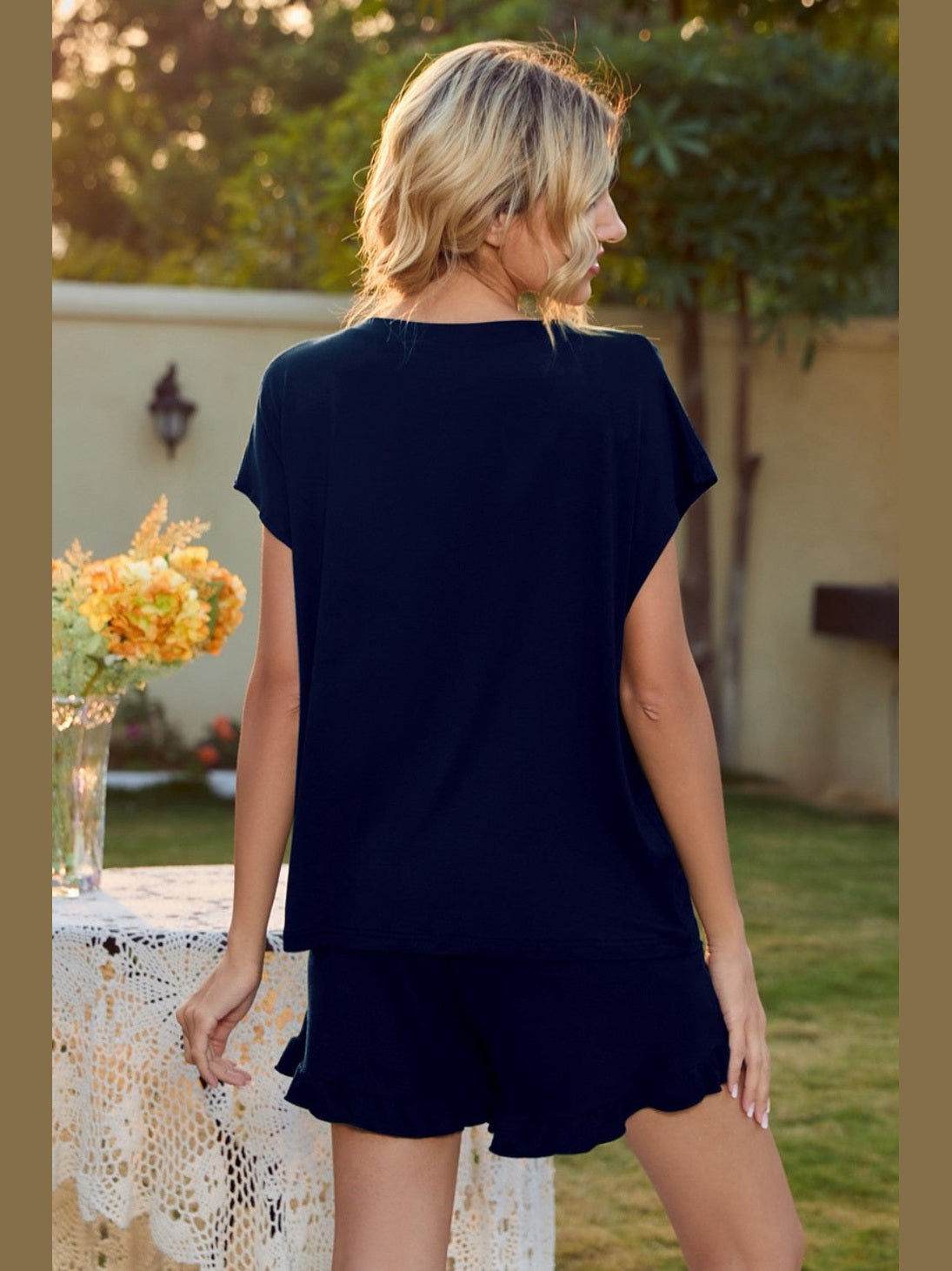 Round Neck Short Sleeve T-Shirt and Drawstring Shorts Lounge Set