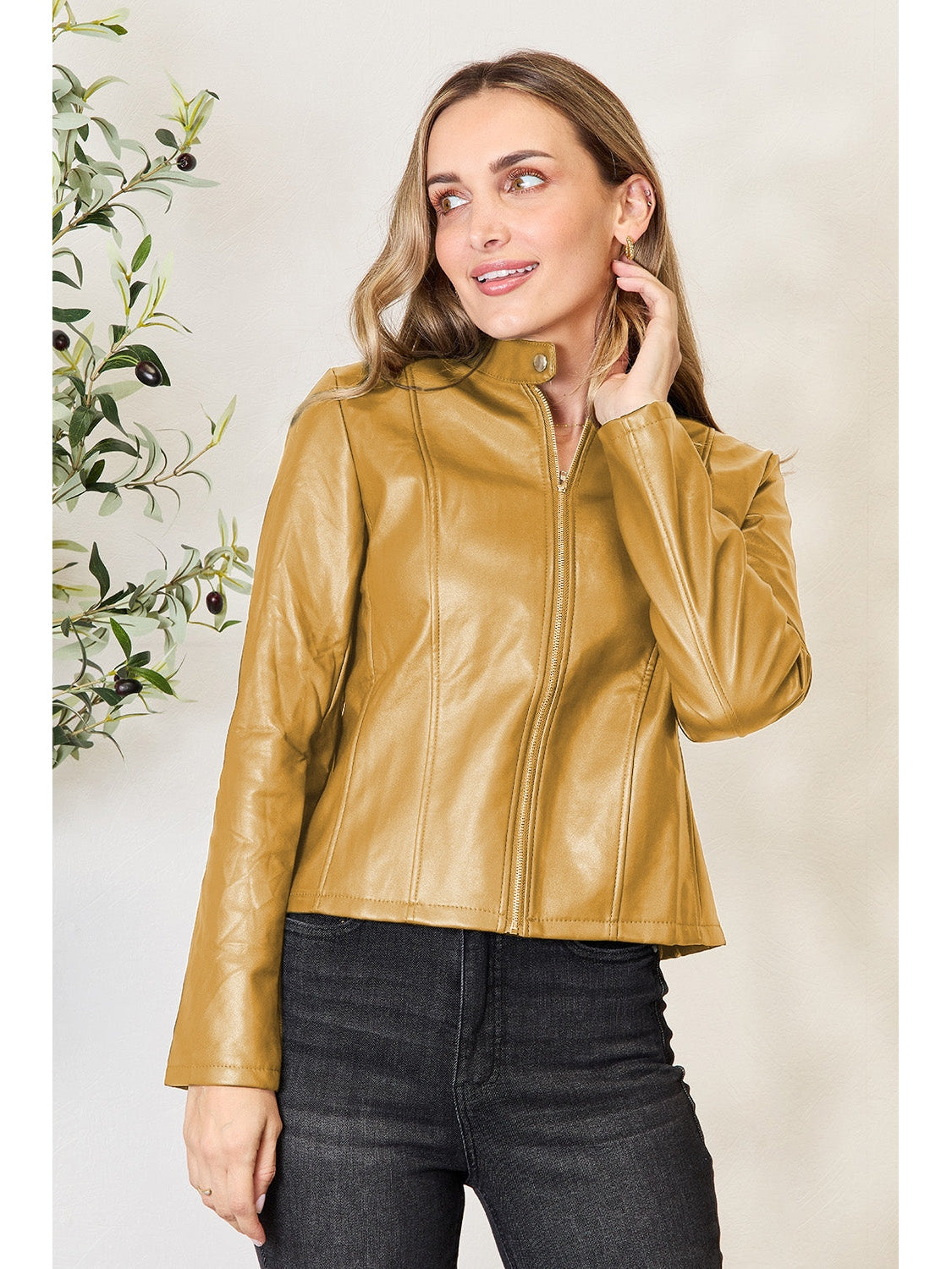 NicholesGifts Women Mock Neck Zip Up Jacket NicholesGifts