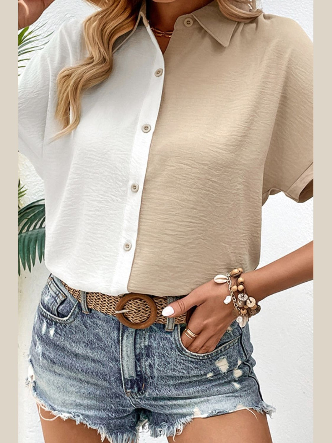 Two-Tone Contrast Short Sleeve Shirt