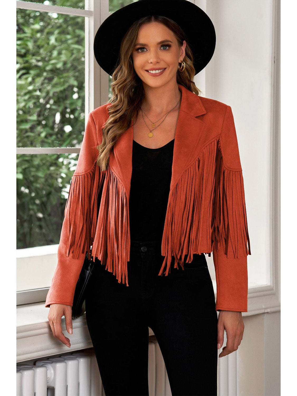 Fringe Trim Lapel Collar Cropped Blazer NicholesGifts