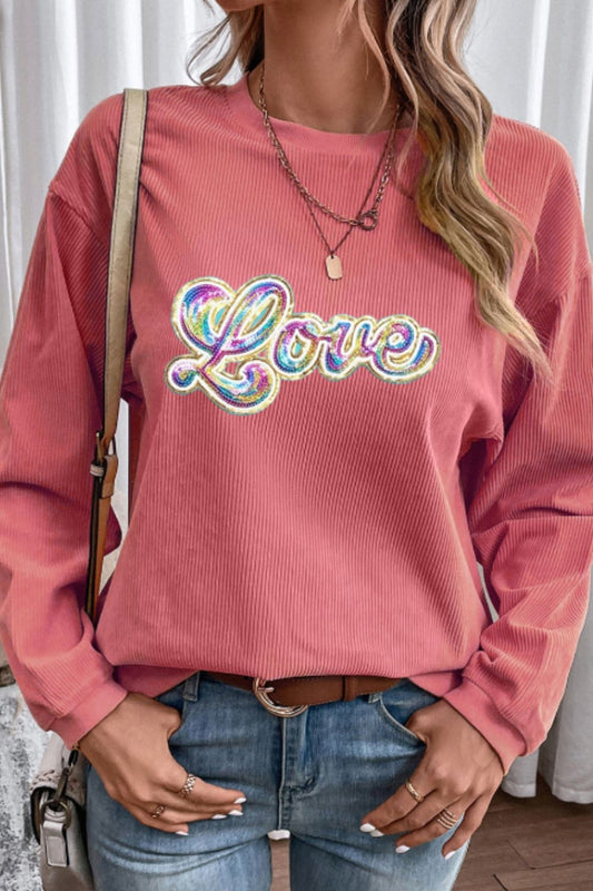 Women Valentine's Day LOVE Round Neck Long Sleeve Sweatshirt NicholesGifts