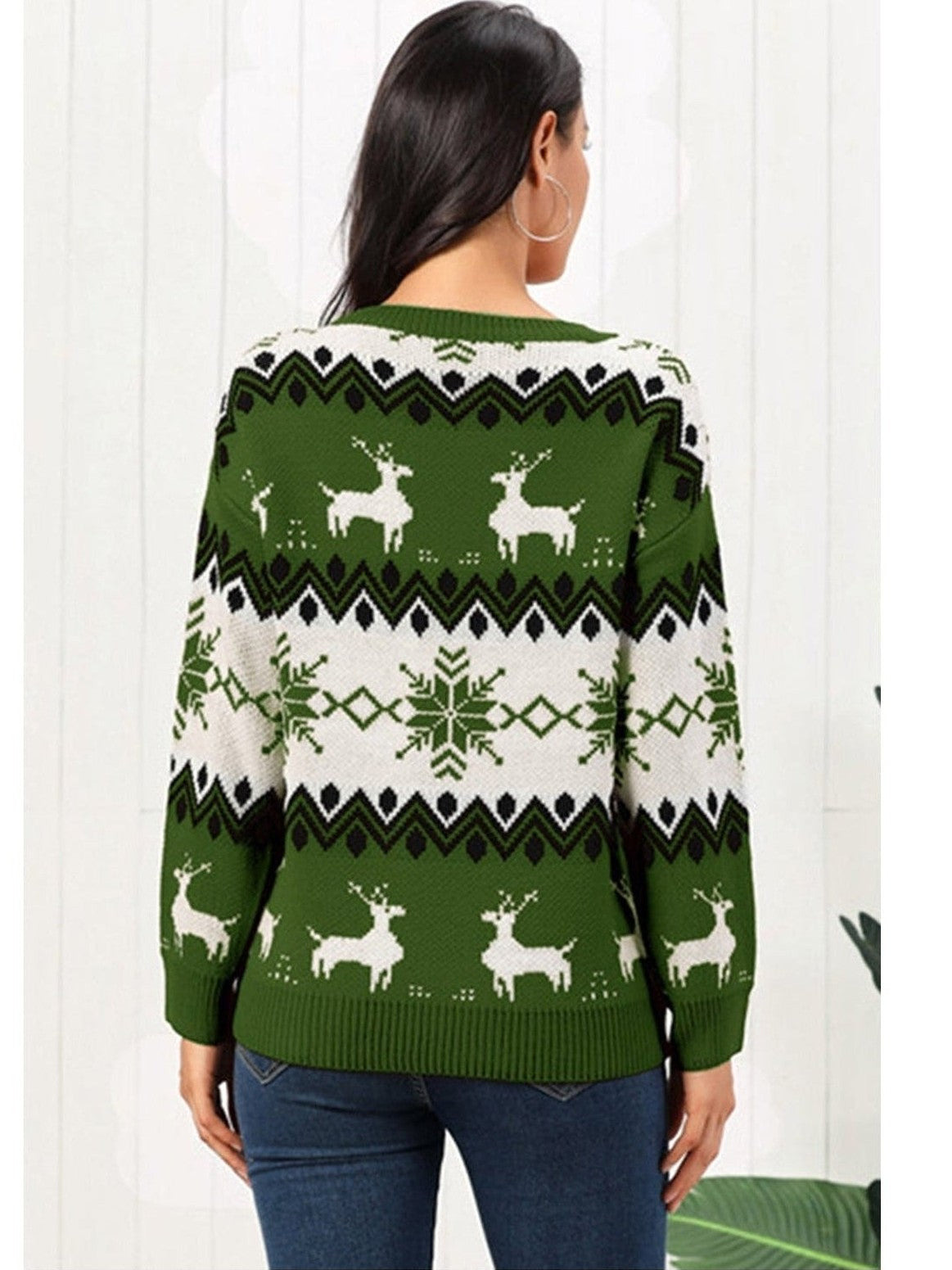 Women Reindeer Round Neck Christmas Sweater NicholesGifts