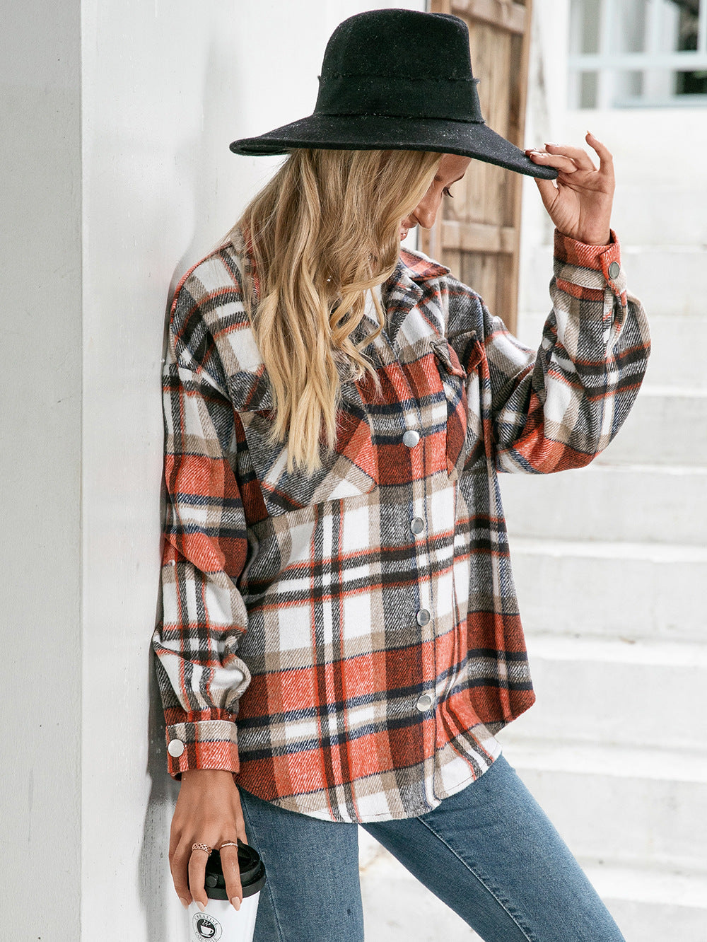 Ivy Lane Meet You Outside Plaid Button Down Curved Hem Shacket NicholesGifts