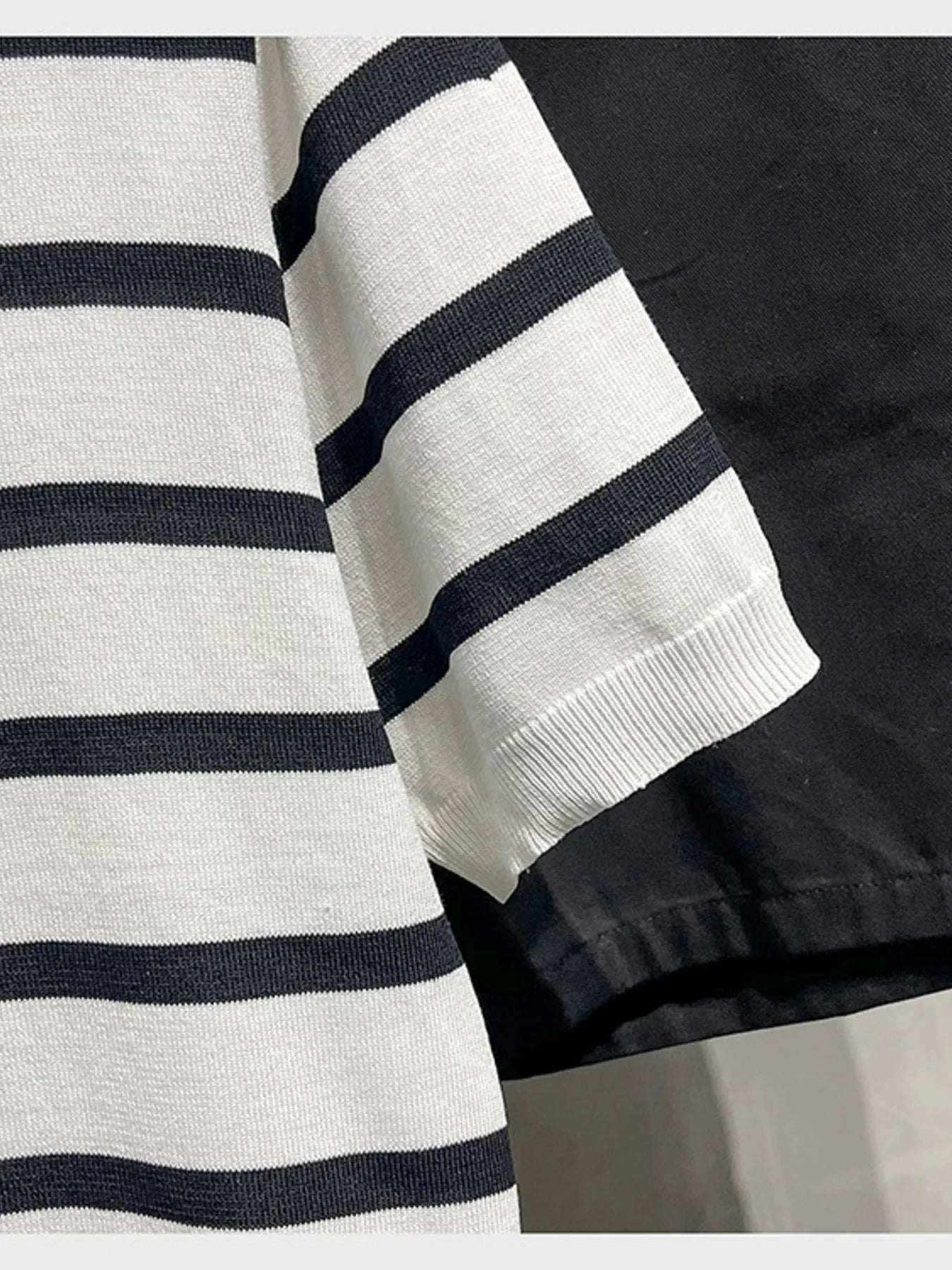 Men's Full Size Classic Striped Knit Short Sleeve T-Shirt Plus Size Trendsi