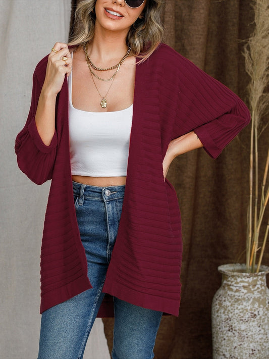 NicholesGifts Women Striped Open Front Knit Cardigan