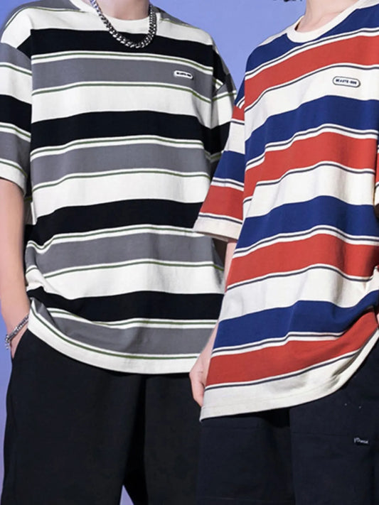 Men's Full Size Striped Round Neck Half Sleeve T-Shirt Plus Size NicholesGifts