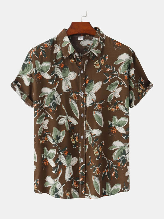 Men's Plus Size Floral Print Short Sleeve Button-Up Shirt NicholesGifts