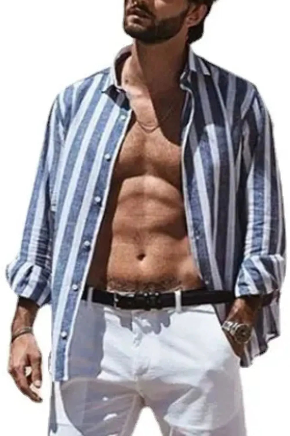 Men's Full Size Casual Striped Long Sleeve Shirt Plus Size NicholesGifts