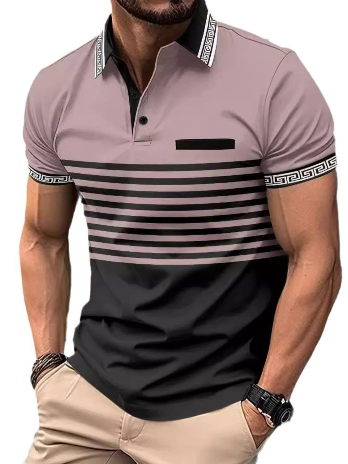 Men's Full Size Striped Collared Neck Short Sleeve Polo Plus Size NicholesGifts