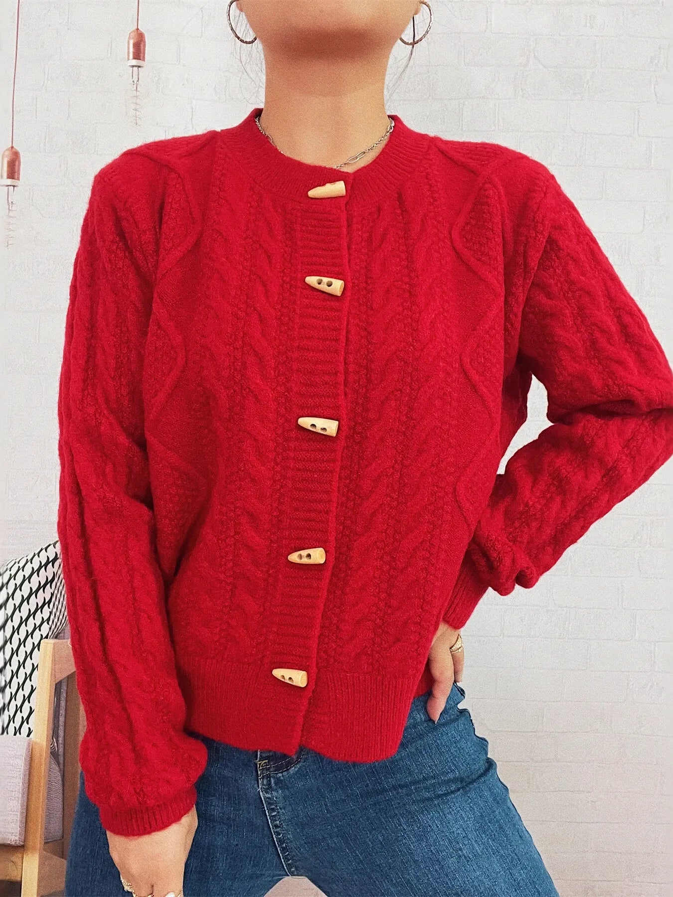 Cable Knit Button-Up Cardigan