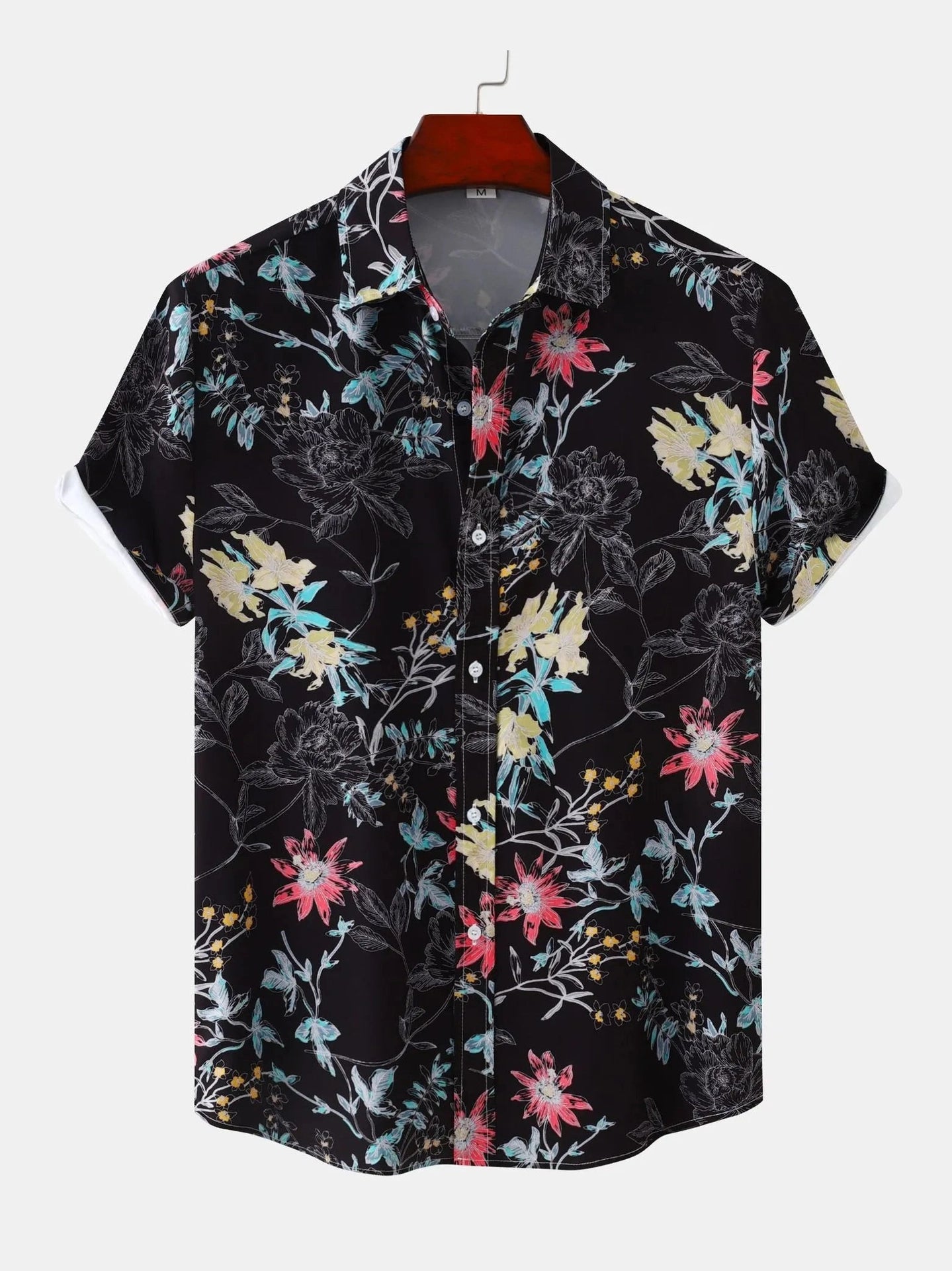 Men's Plus Size Floral Print Short Sleeve Button Down Casual Shirt Trendsi