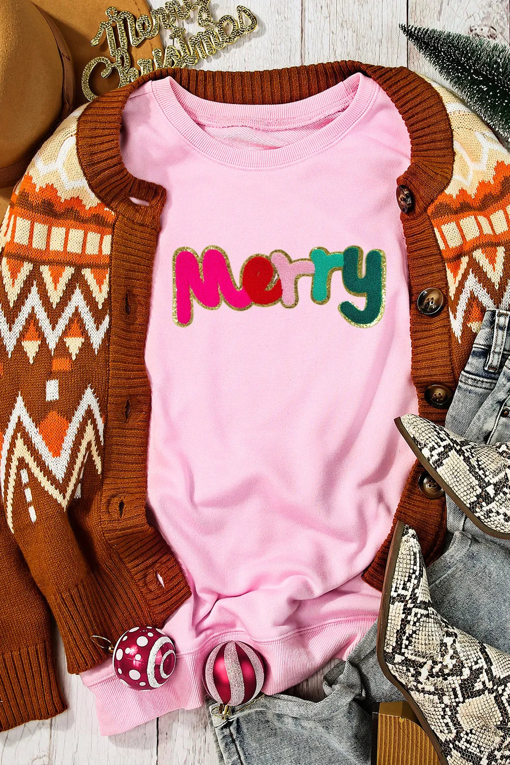 MERRY Round Neck Long Sleeve Sweatshirt NicholesGifts