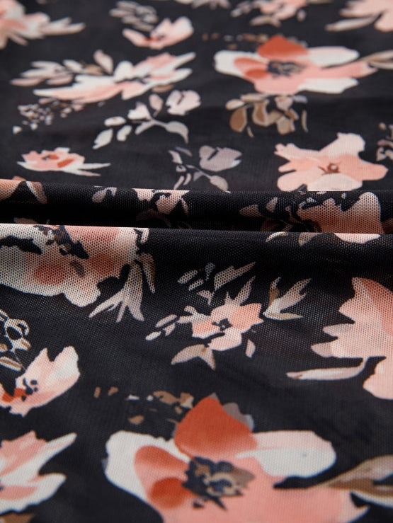 Women Floral Mock Neck Long Sleeve Blouse NicholesGifts