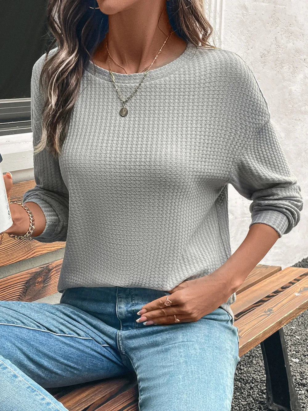 Round Neck Dropped Shoulder Long Sleeve T-Shirt NicholesGifts