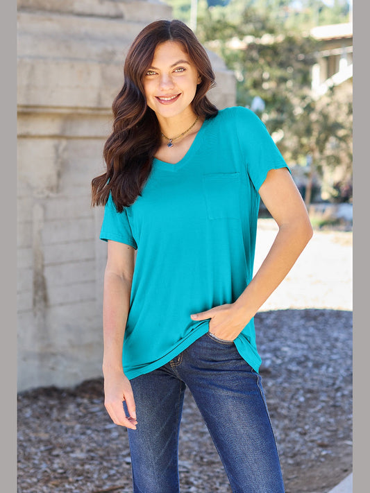 Women Basic Bae Full Size V-Neck Short Sleeve T-Shirt