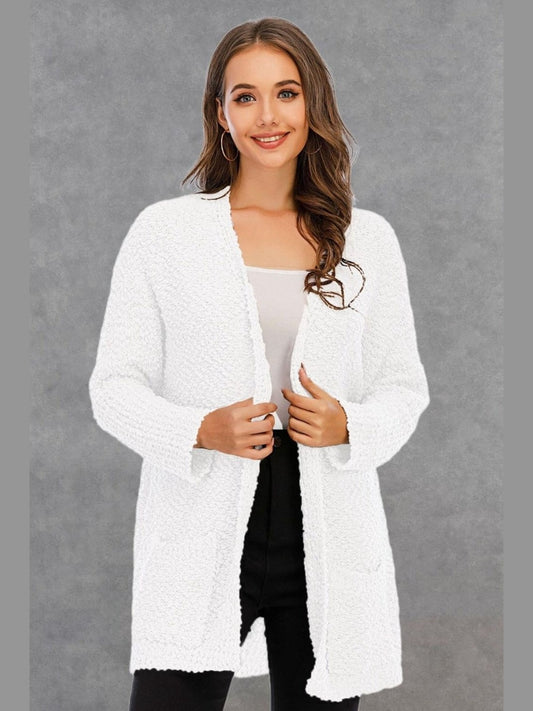 NicholesGifts Women Pocketed Open Front Long Sleeve Cardigan NicholesGifts