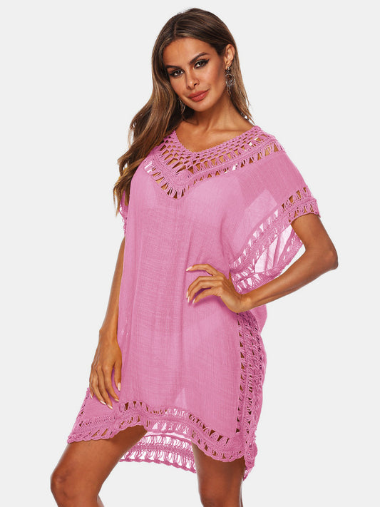 Women Cutout V-Neck Short Sleeve Cover-Up