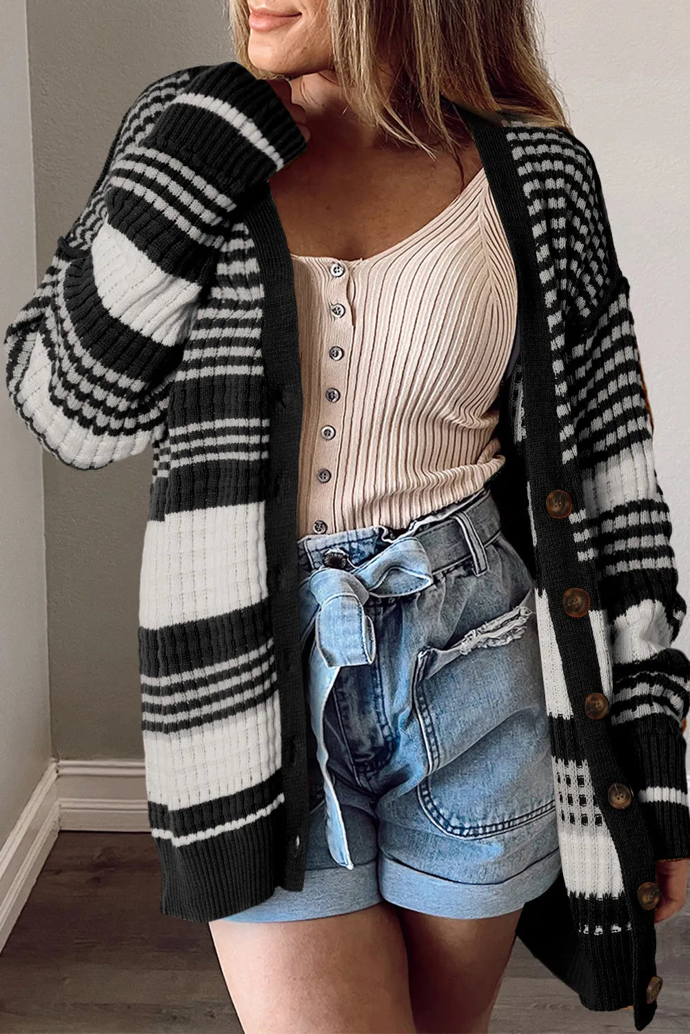 NicholesGifts Women Striped Button Down Cardigan NicholesGifts