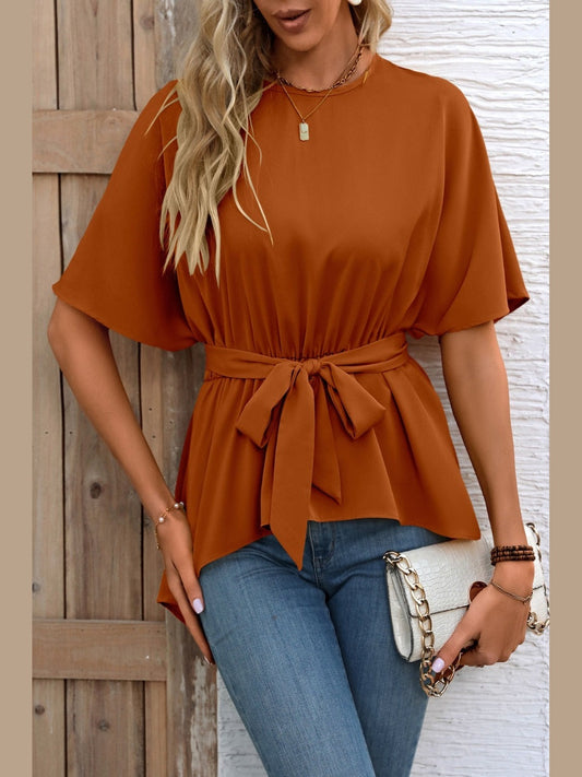 Women Tied Round Neck Half Sleeve Blouse