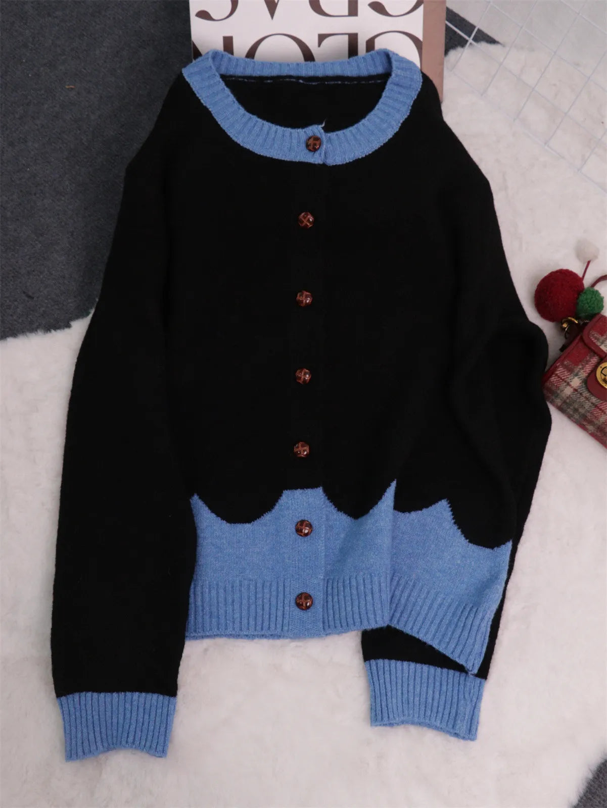 Button-Front Contrast Trim Cardigan