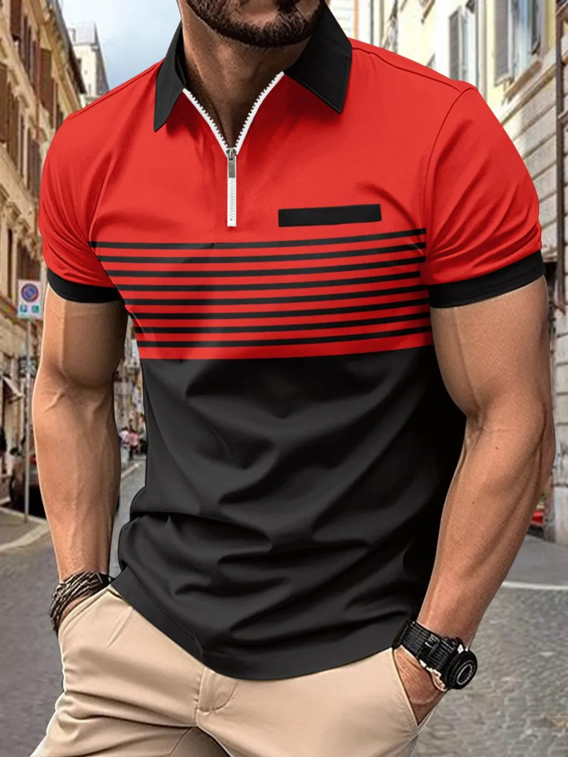 Men's Full Size Collared Neck Contrast Polo Short Sleeve Shirt