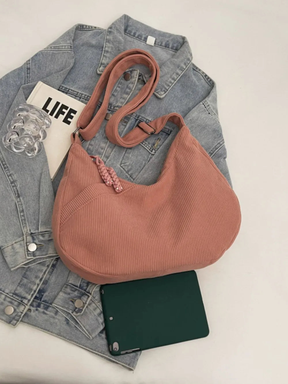 Ribbed Adjustable Strap Shoulder Bag Trendsi