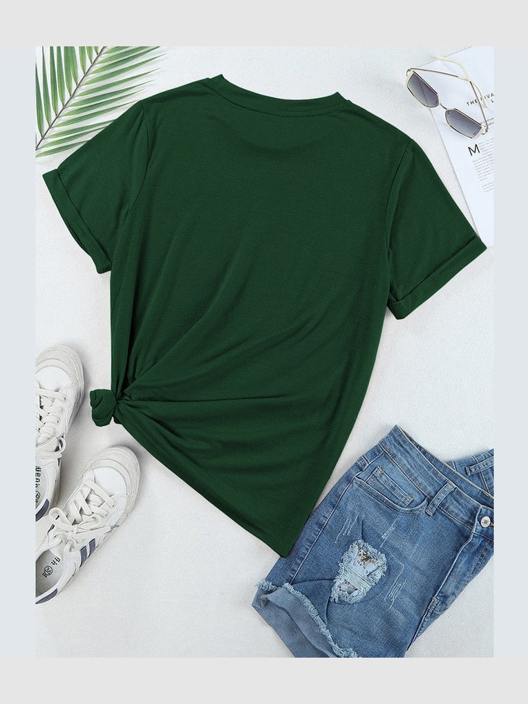 Women MAMA Round Neck Short Sleeve Green T-Shirt