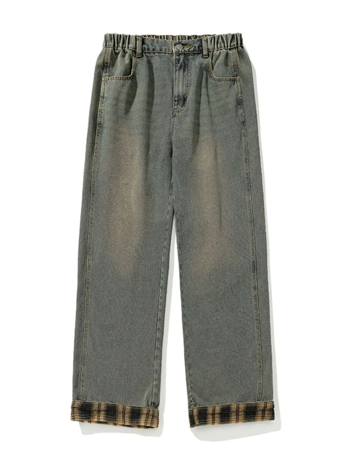 Men's Plus Size Plaid Hem Loose Fit Jeans