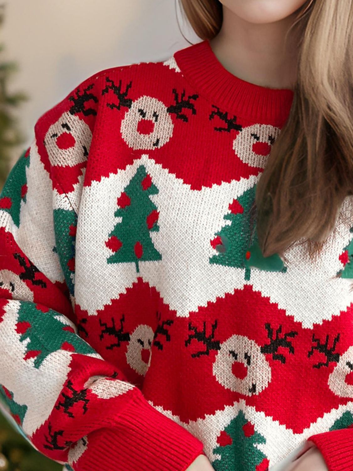 Christmas Element Round Neck Long Sleeve Sweater NicholesGifts