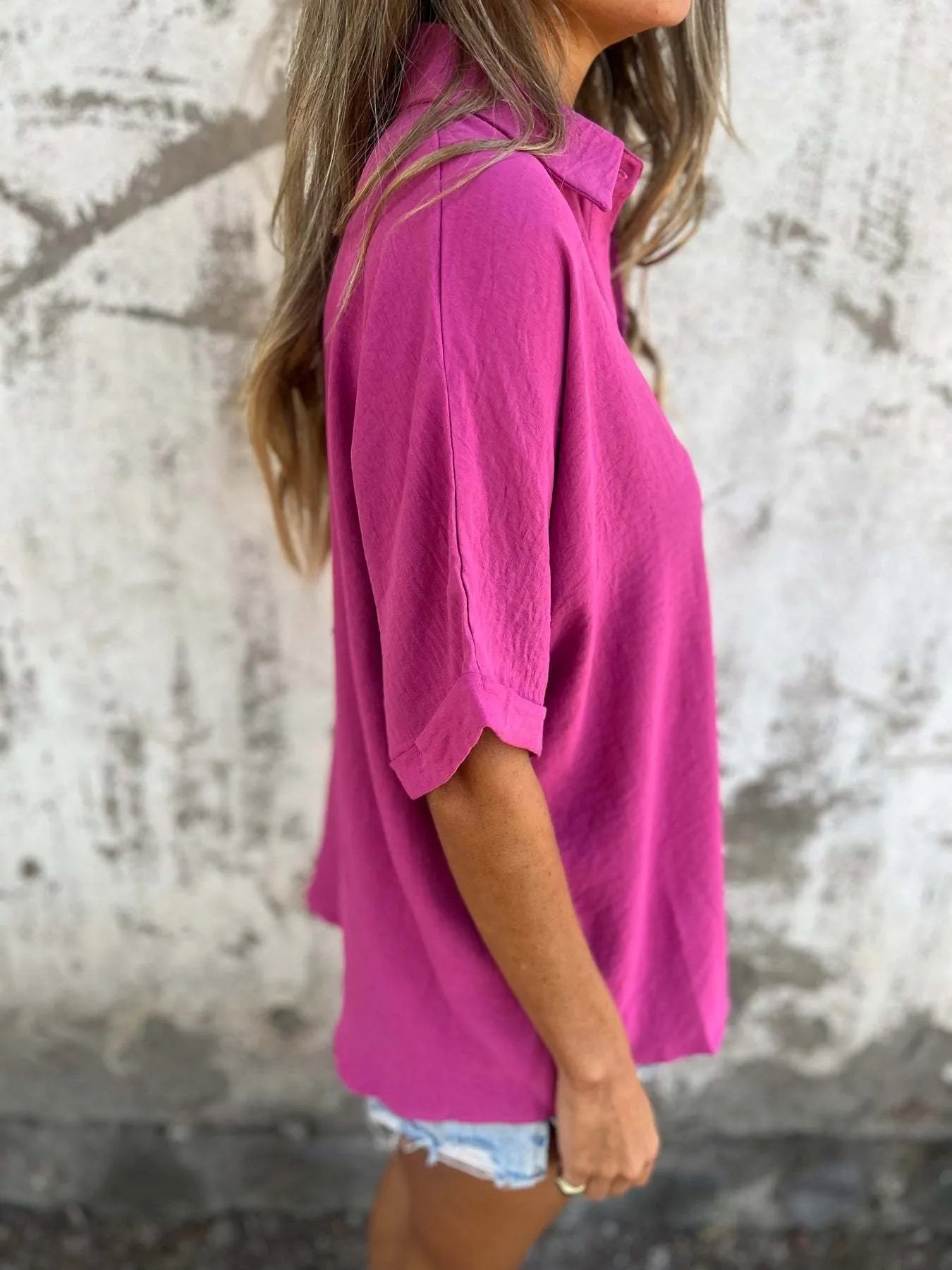 Full Size Casual Button Down Short Sleeve Loose Shirt Plus Size Trendsi