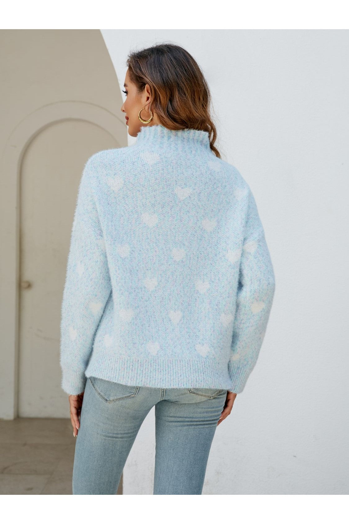Women Heart Mock Neck Sweater NicholesGifts