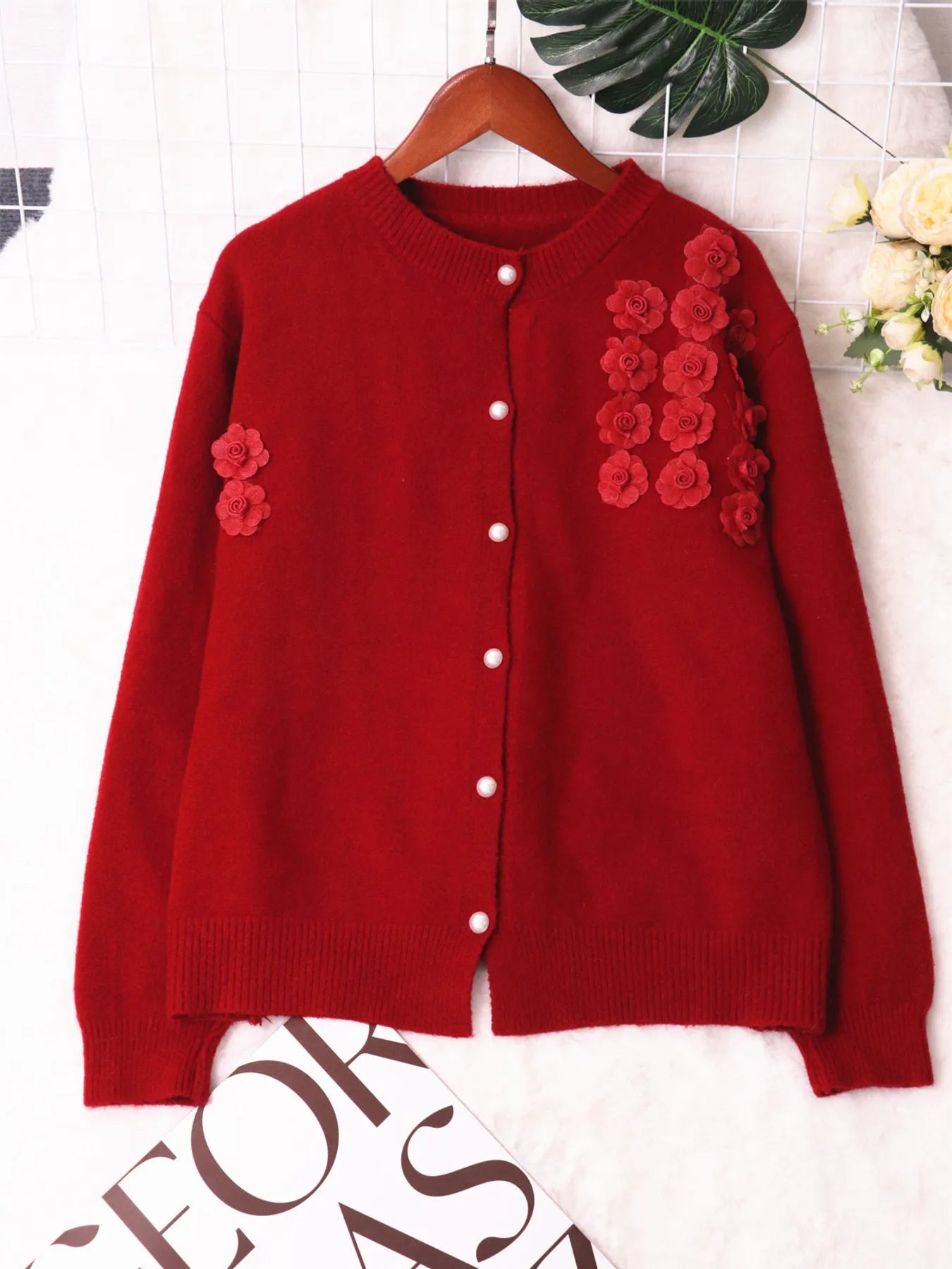 Flower Button Up Long Sleeve Cardigan