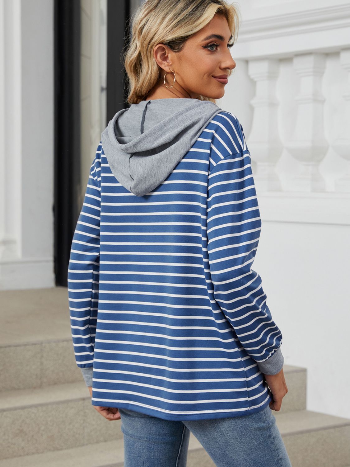 NicholesGifts Women Drawstring Striped Long Sleeve Hoodie NicholesGifts