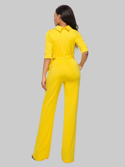 Mock Neck Tie-Waist Half Sleeve Jumpsuit nicholesgifts