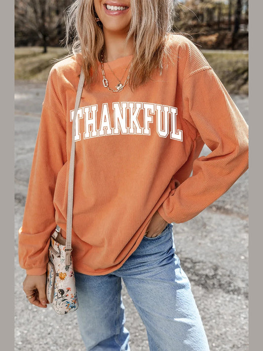 THANKFUL Round Neck Long Sleeve Sweatshirt