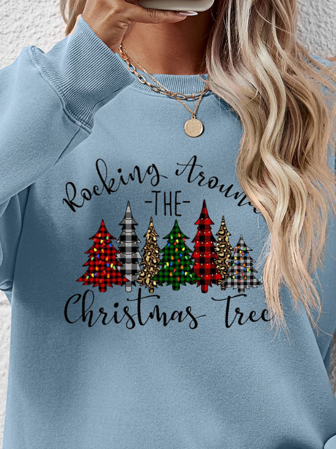 Christmas Tree Graphic Round Neck Sweatshirt NicholesGifts