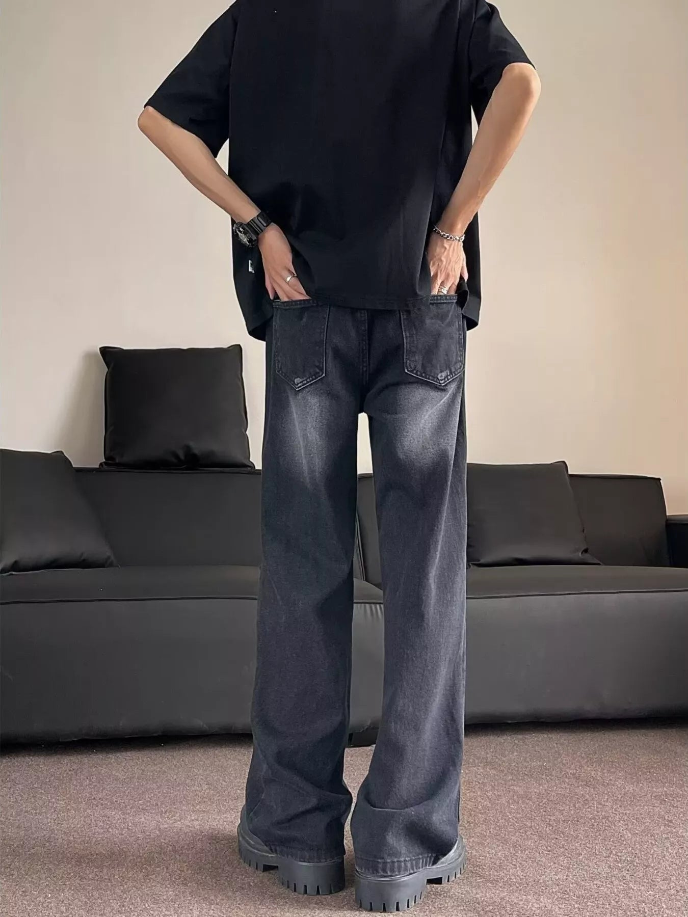 Men's Full Size Distressed Wide Leg Jeans Plus Size