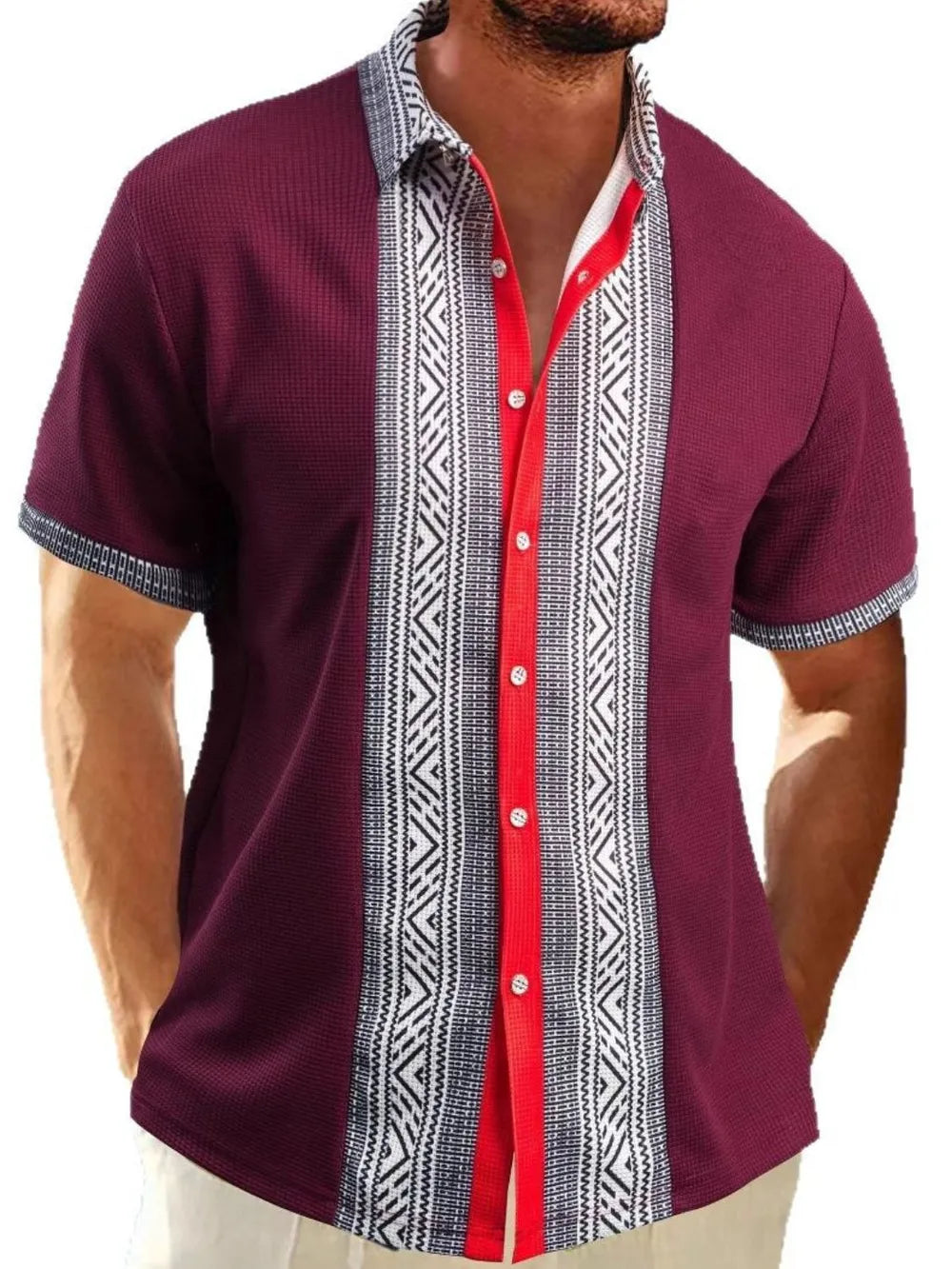 Men's Full Size Contrast Button Down Short Sleeve Shirt Plus Size NicholesGifts