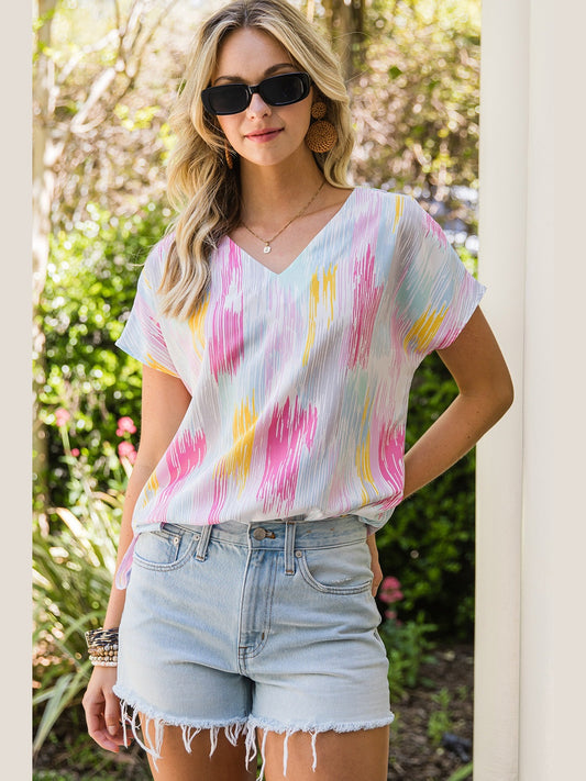 Women High-Low V-Neck Short Sleeve Blouse NicholesGifts