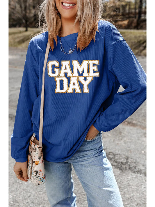 Women Game Day Round Neck Long Sleeve Sweatshirt NicholesGifts