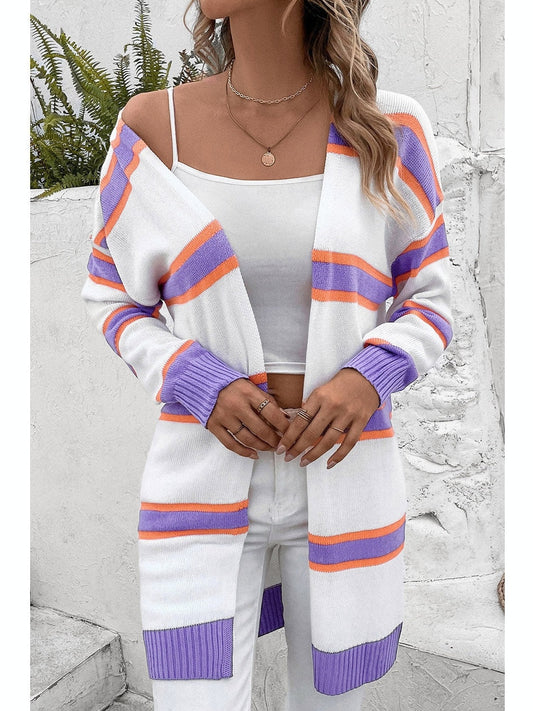 Women Striped Dropped Shoulder Cardigan NicholesGifts