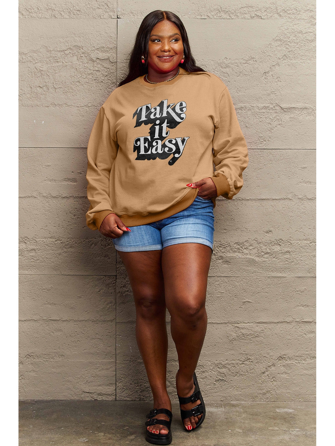 Simply Love Full Size TAKE IT EASY Graphic Sweatshirt NicholesGifts